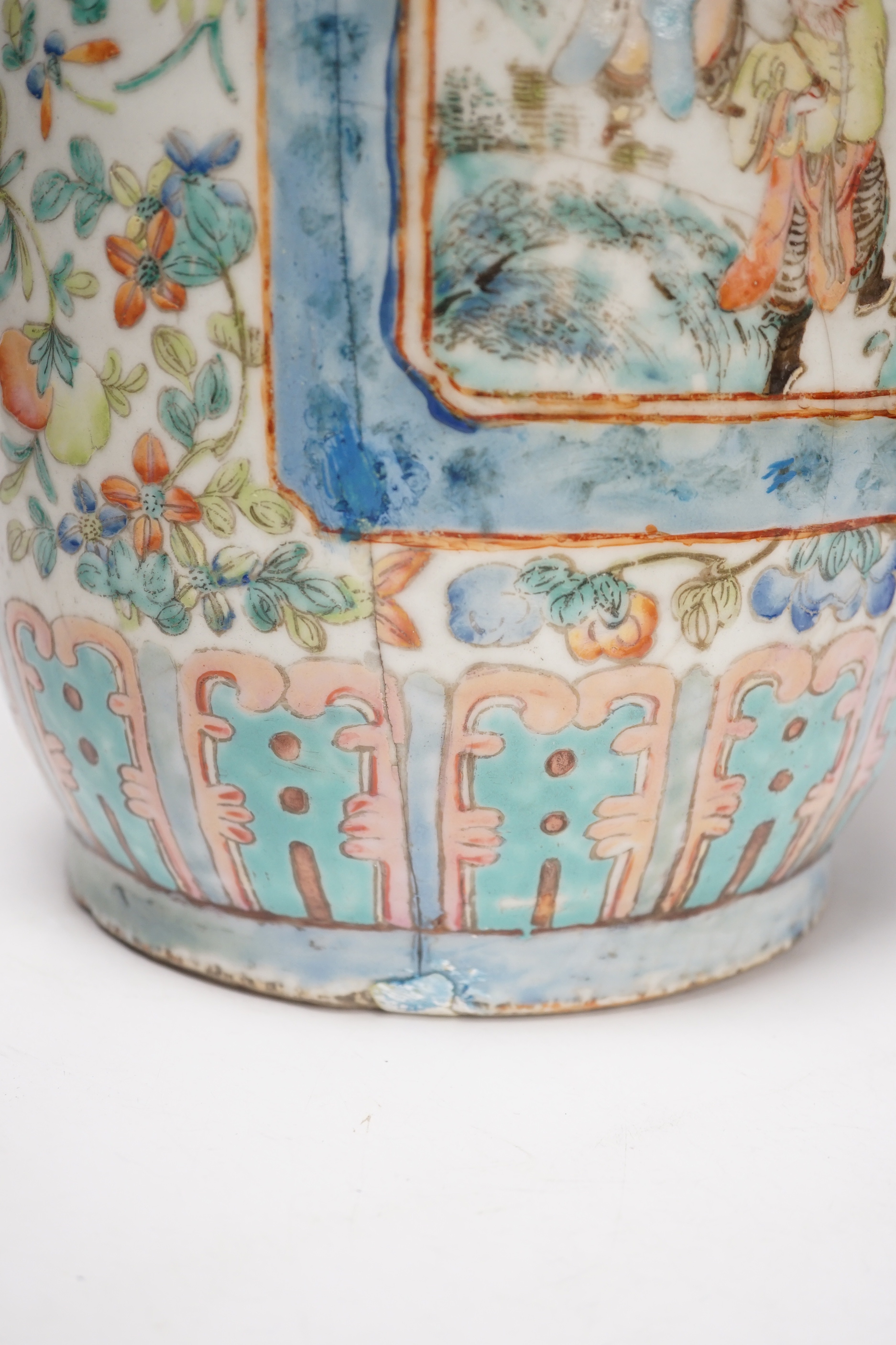 A large 19th century Chinese enamelled porcelain vase, 62cm (a.f)